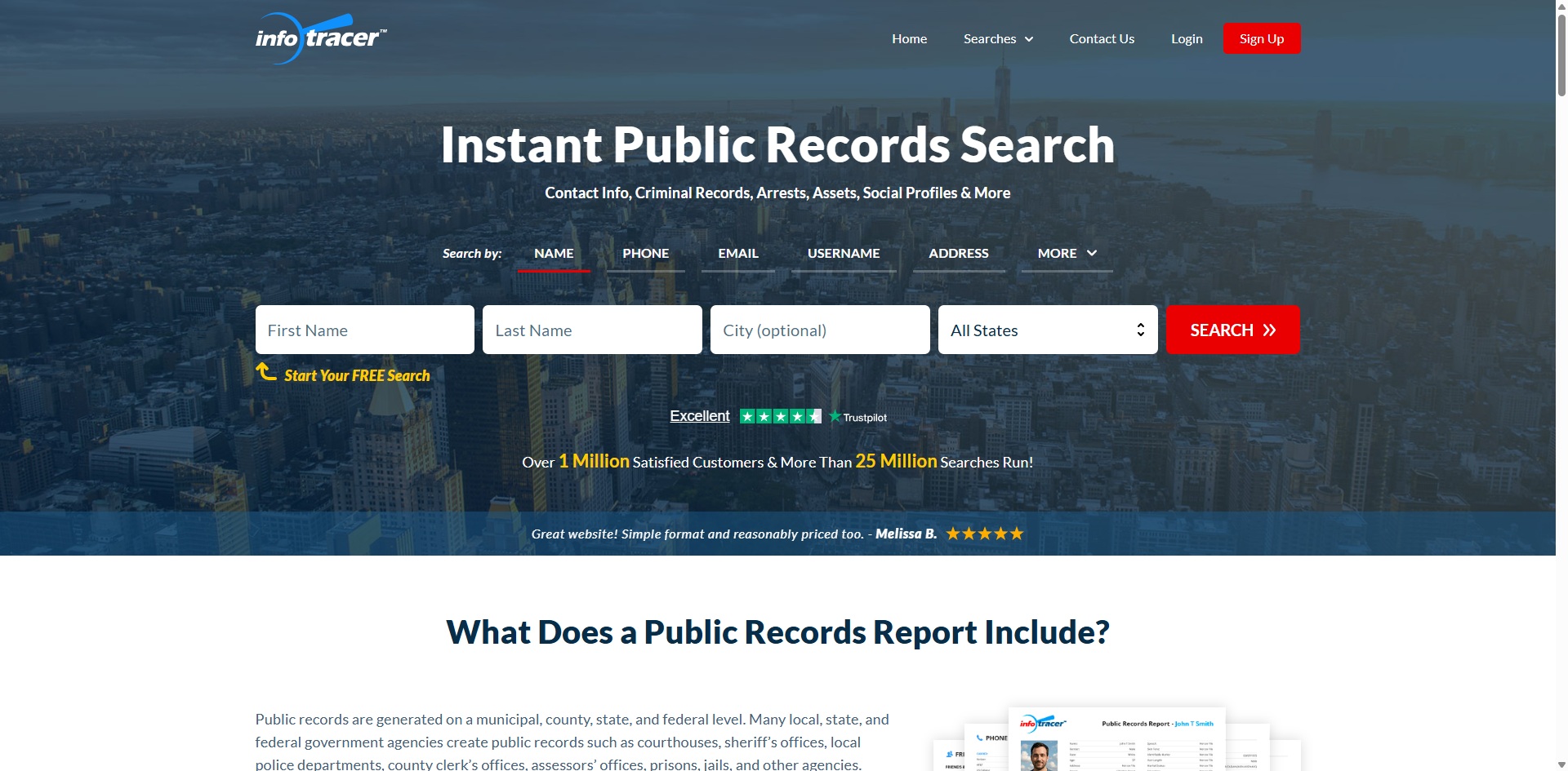 InfoTracer Homepage Screenshot