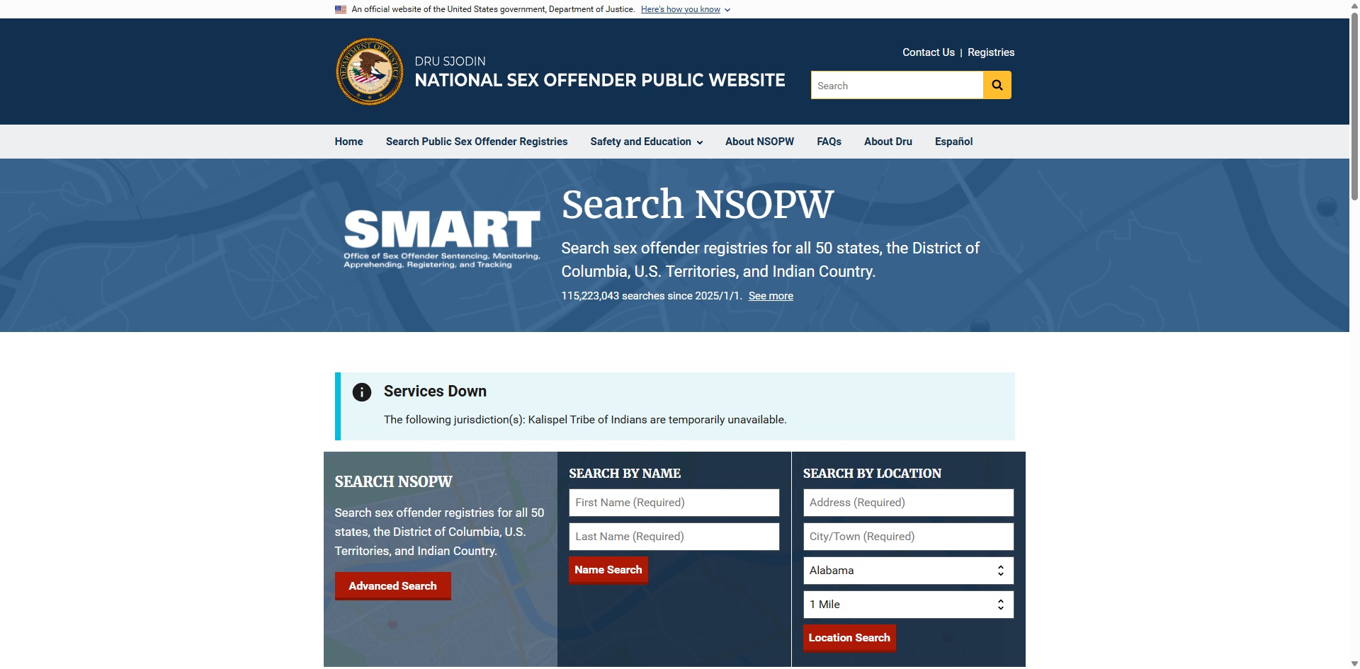 NSOPW Website Screenshot